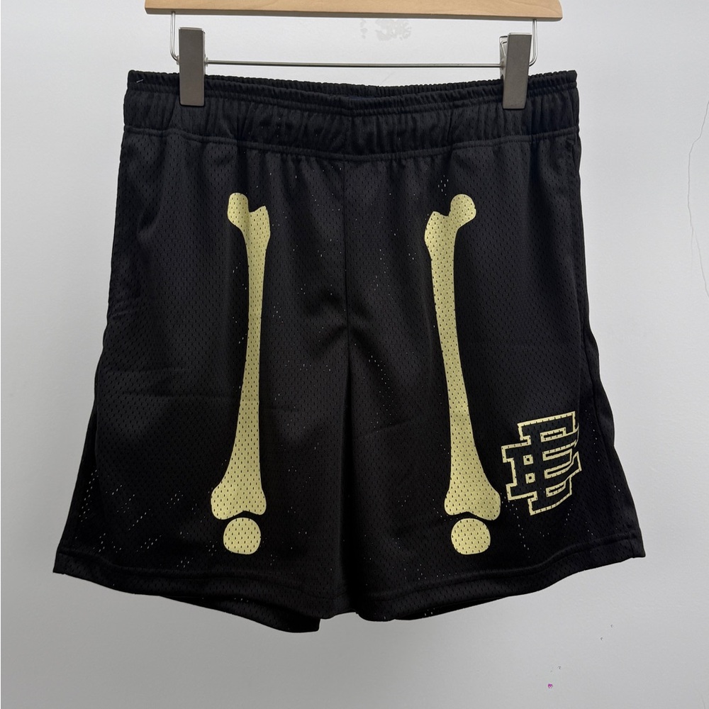 Eric Emanuel Black Mesh Shorts with White Drawstring and Cream Label
